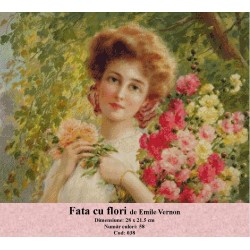 Model goblen Fata cu flori de Emile Vernon